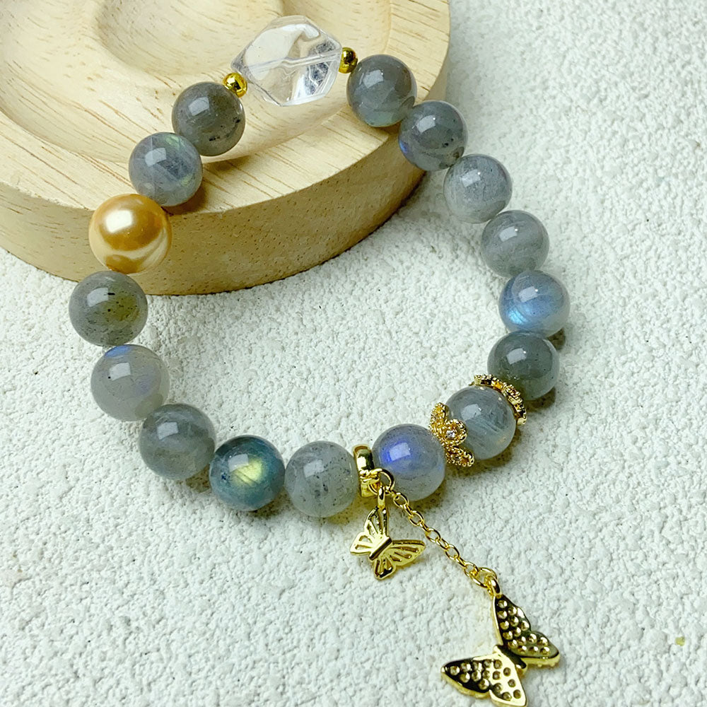 10mm Labradorite Bead Charm Bracelets Women Fashion Blue Light Flash Strand Energy Bracelet