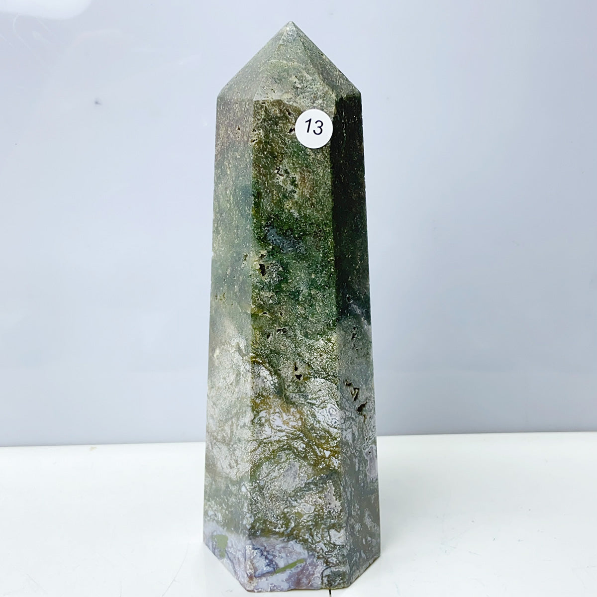 Moss Agate Crystal Tower Stone Meditation Spiritual Healing Crystals Feng Shui Room Decortion