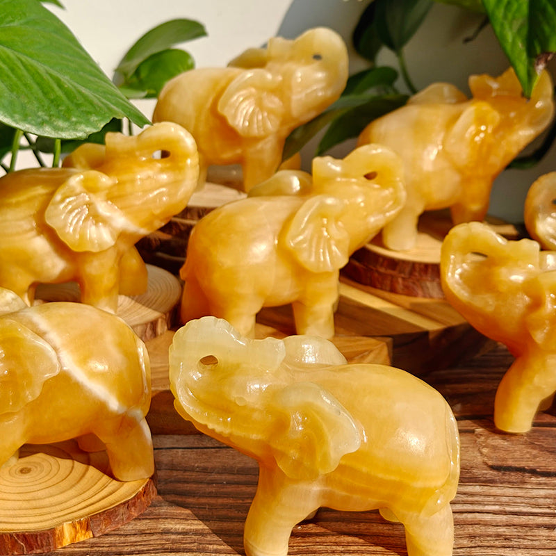 Cute Orange Calcite Elephant Crystal Decoration