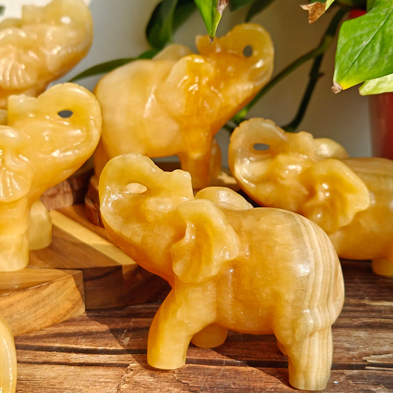 Cute Orange Calcite Elephant Crystal Decoration