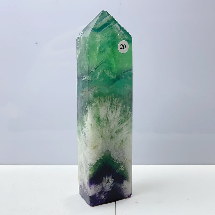 Snowflake Feather Fluorite Crystal Tower