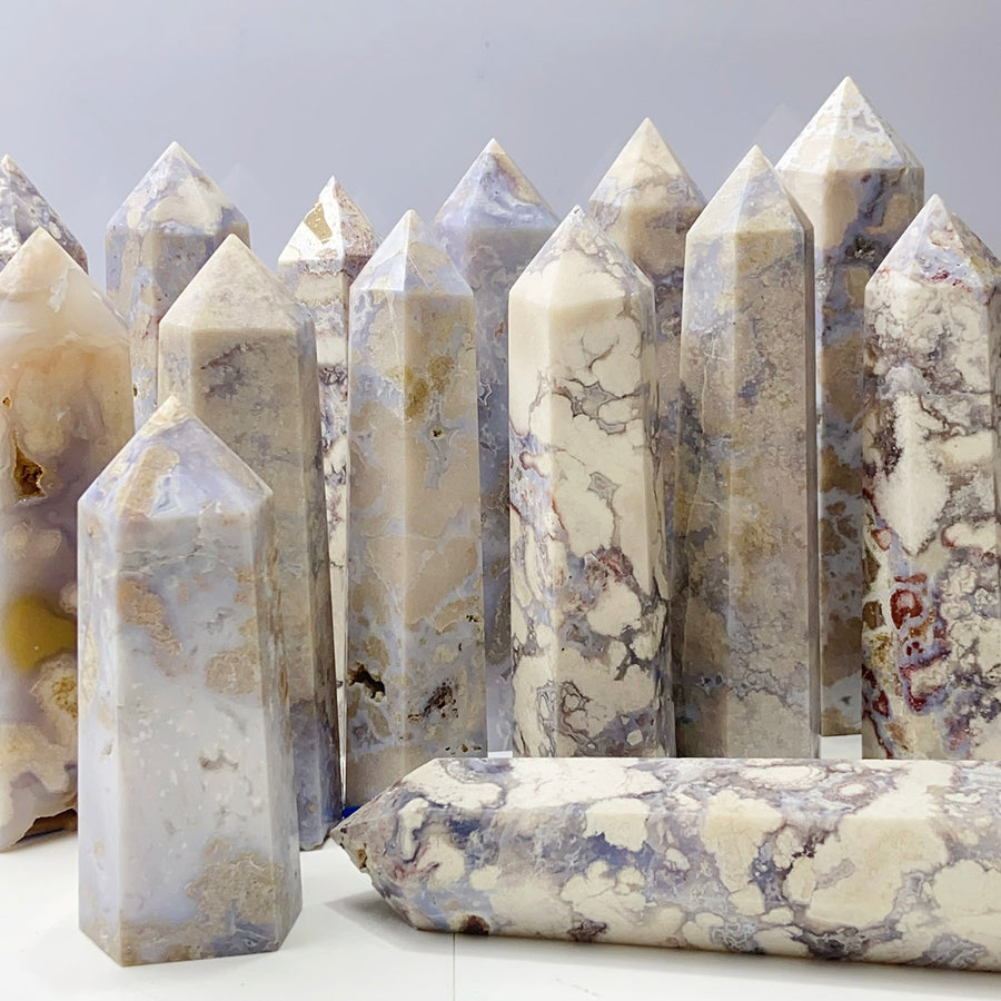 Blue Flower Agate Crystal Tower