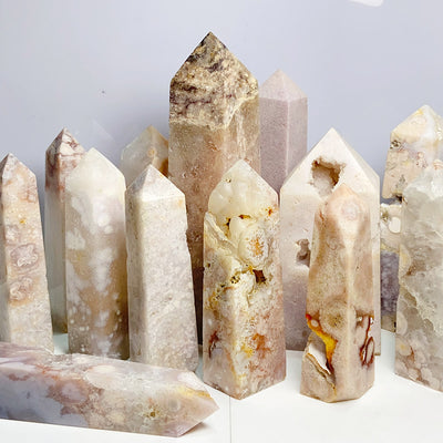 Pink Amethyst Flower Agate Tower Crystal Reiki Meditation Mineral Healing Home Decoration