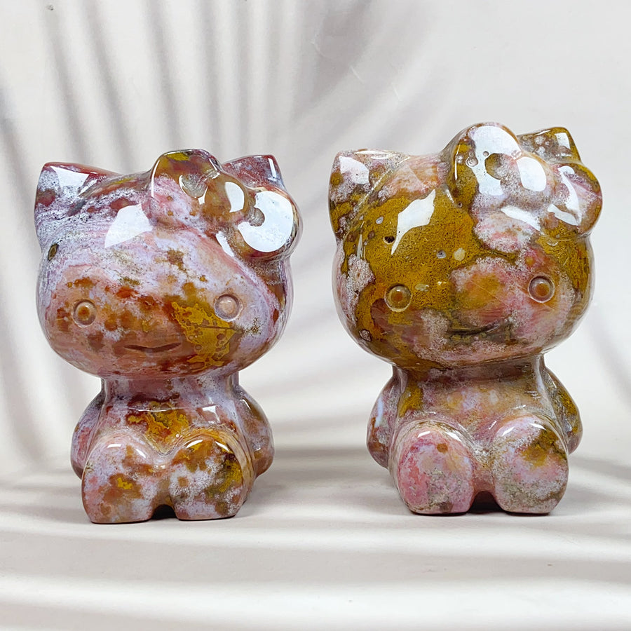 Cute Ocean Jasper Hello Kitty Crystal Carving