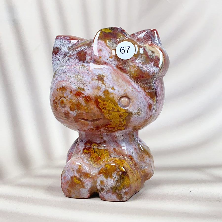 Cute Ocean Jasper Hello Kitty Crystal Carving