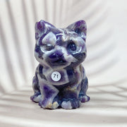 Clear Quartz Rose Quartz Crystal Cat Carving Animals Statue