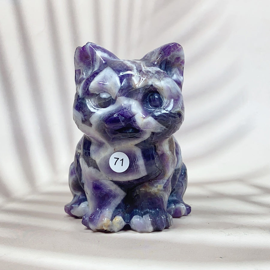 Clear Quartz Rose Quartz Crystal Cat Carving Animals Statue