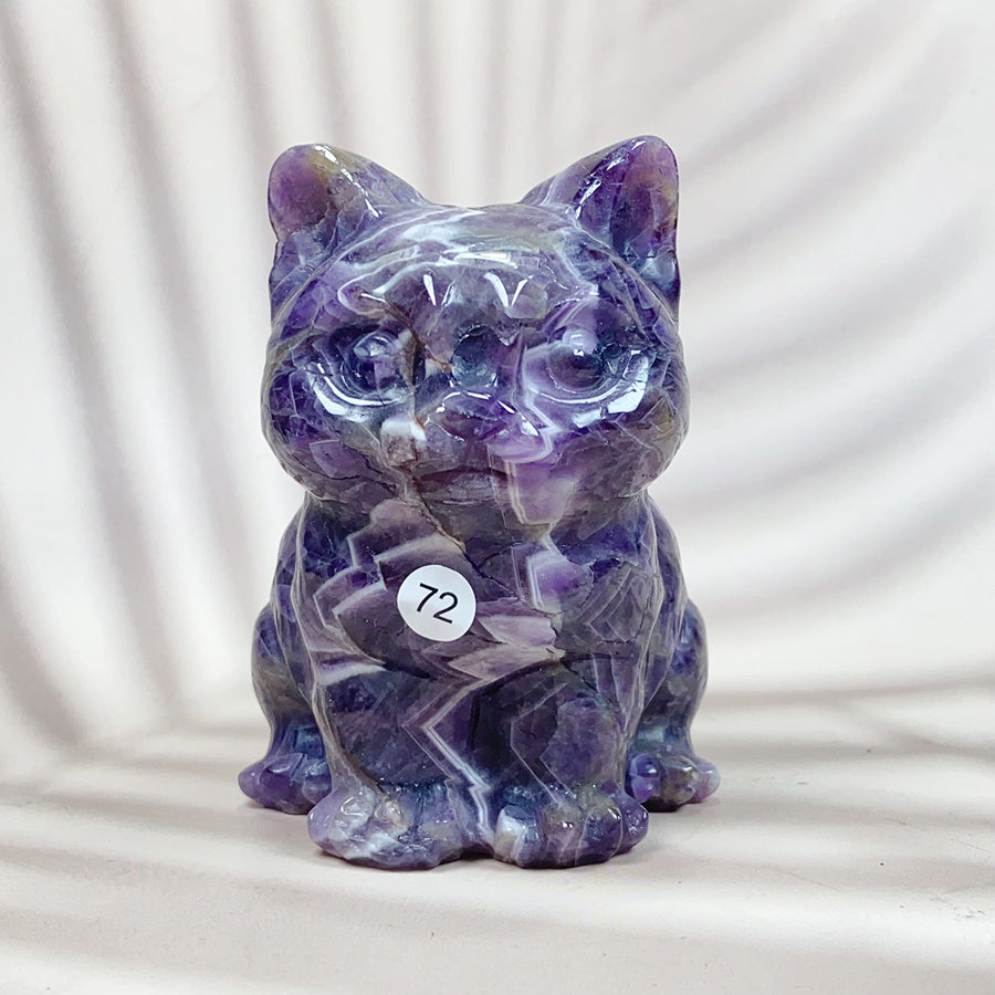 Clear Quartz Rose Quartz Crystal Cat Carving Animals Statue