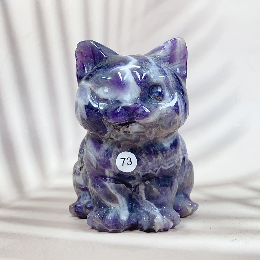 Clear Quartz Rose Quartz Crystal Cat Carving Animals Statue