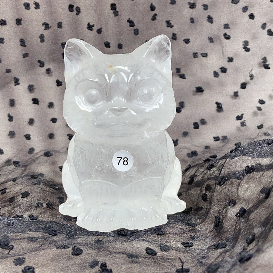 Clear Quartz Rose Quartz Crystal Cat Carving Animals Statue