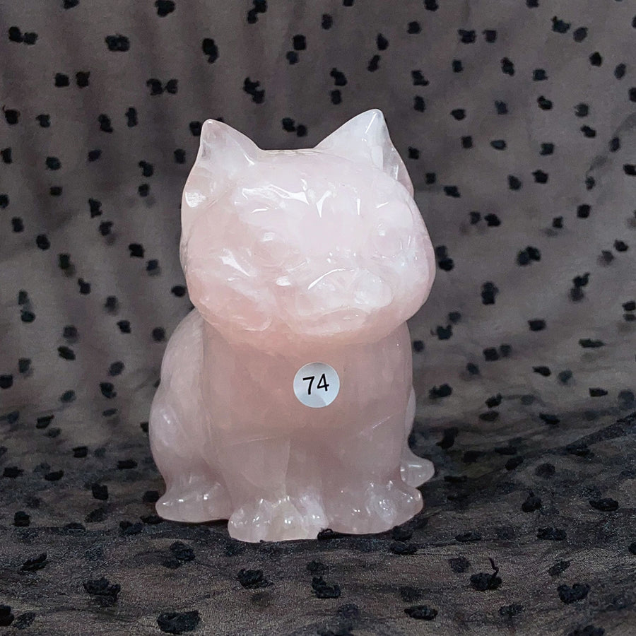 Clear Quartz Rose Quartz Crystal Cat Carving Animals Statue