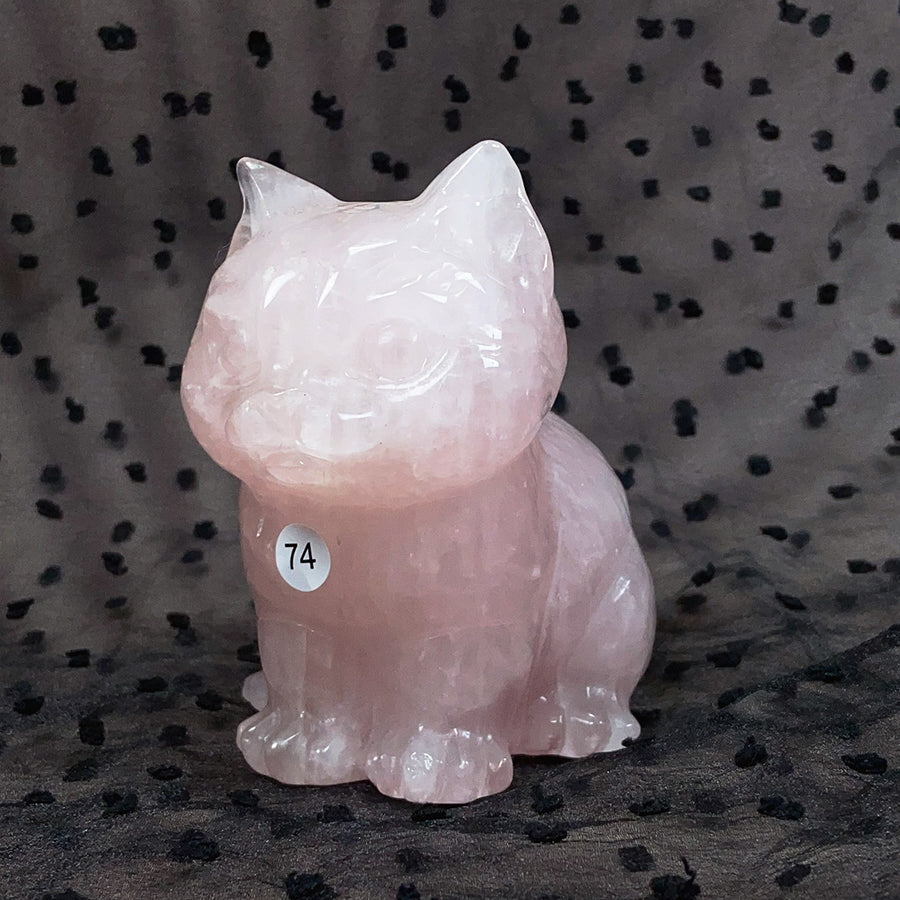 Clear Quartz Rose Quartz Crystal Cat Carving Animals Statue