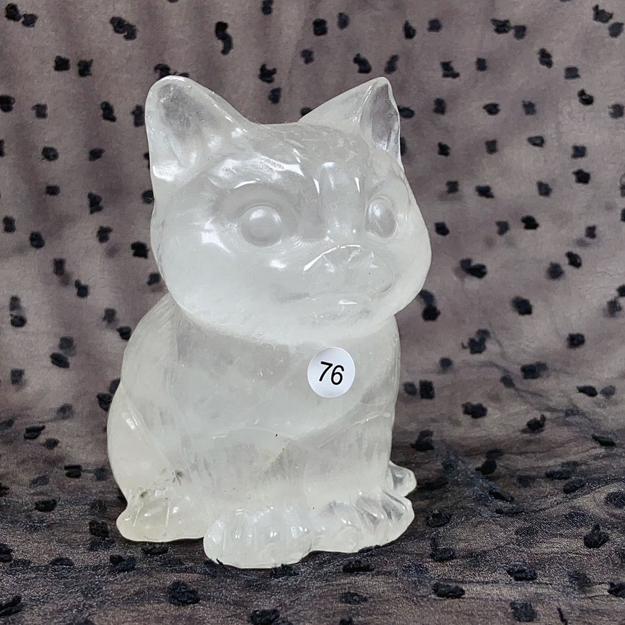 Clear Quartz Rose Quartz Crystal Cat Carving Animals Statue