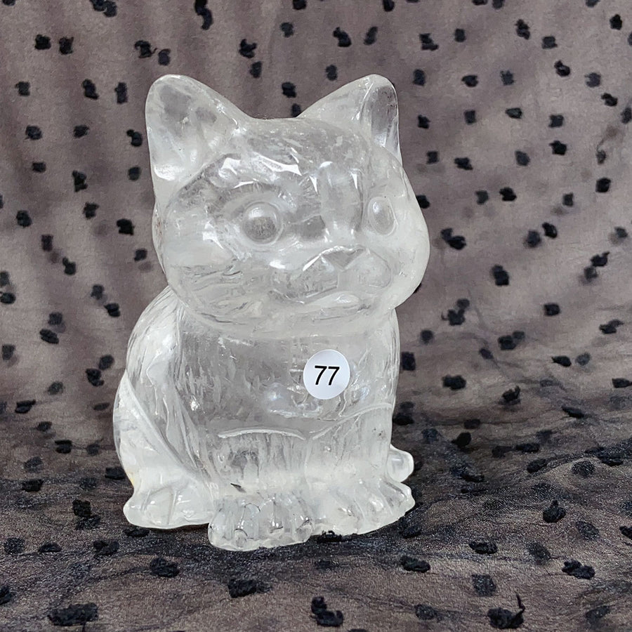 Clear Quartz Rose Quartz Crystal Cat Carving Animals Statue