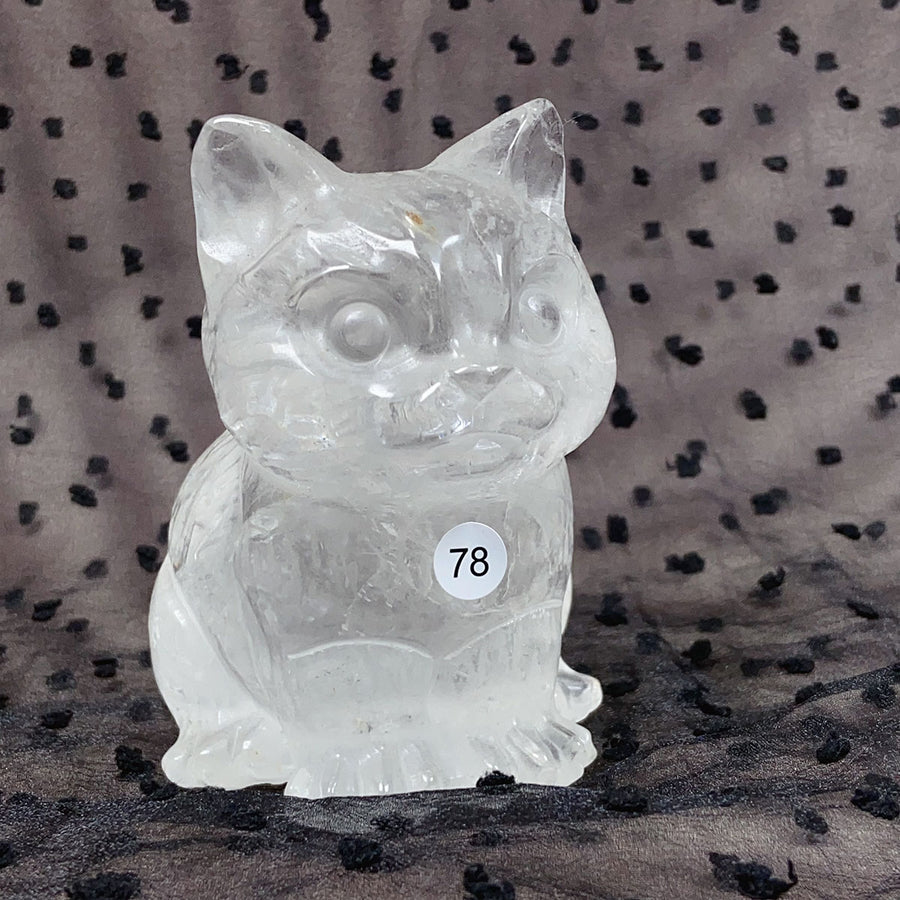 Clear Quartz Rose Quartz Crystal Cat Carving Animals Statue