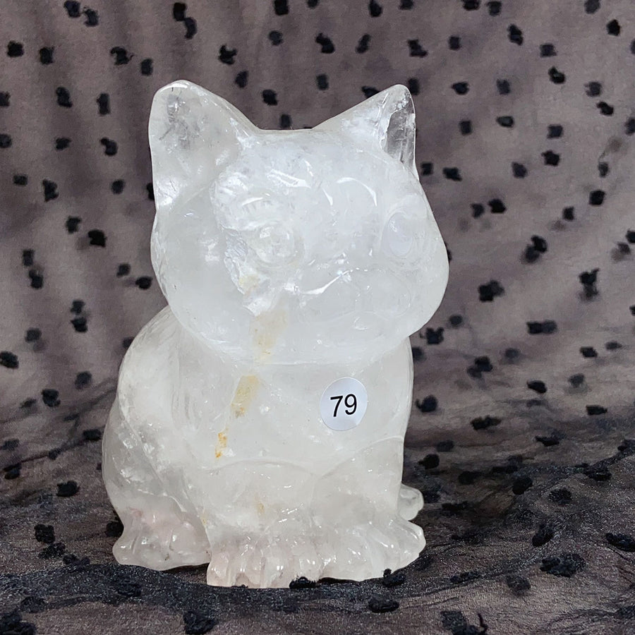 Clear Quartz Rose Quartz Crystal Cat Carving Animals Statue