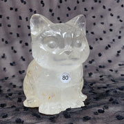 Clear Quartz Rose Quartz Crystal Cat Carving Animals Statue