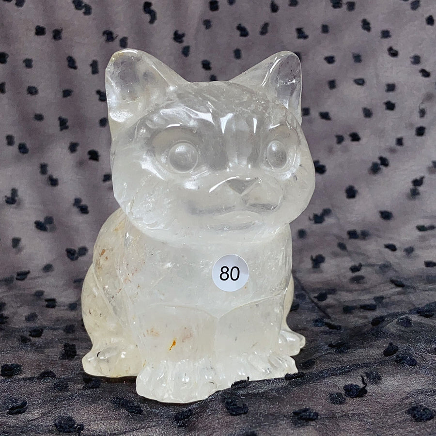 Clear Quartz Rose Quartz Crystal Cat Carving Animals Statue