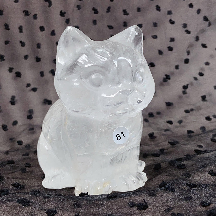 Clear Quartz Rose Quartz Crystal Cat Carving Animals Statue