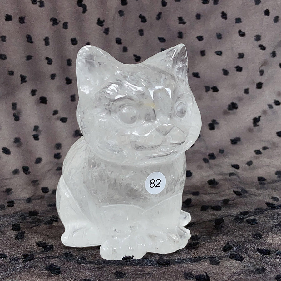 Clear Quartz Rose Quartz Crystal Cat Carving Animals Statue