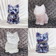 Clear Quartz Rose Quartz Crystal Cat Carving Animals Statue