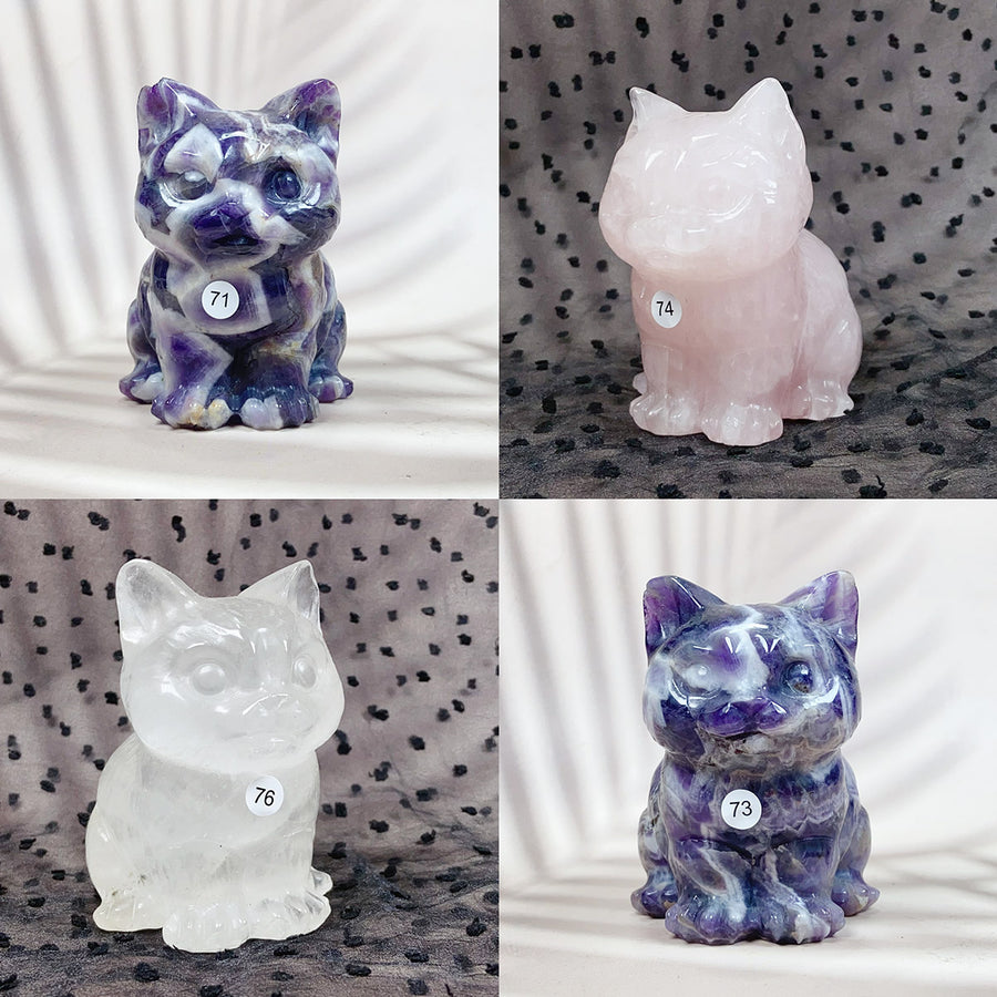 Clear Quartz Rose Quartz Crystal Cat Carving Animals Statue
