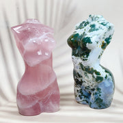 Crystal Carving Rose Quartz Moss Agate Lady Body