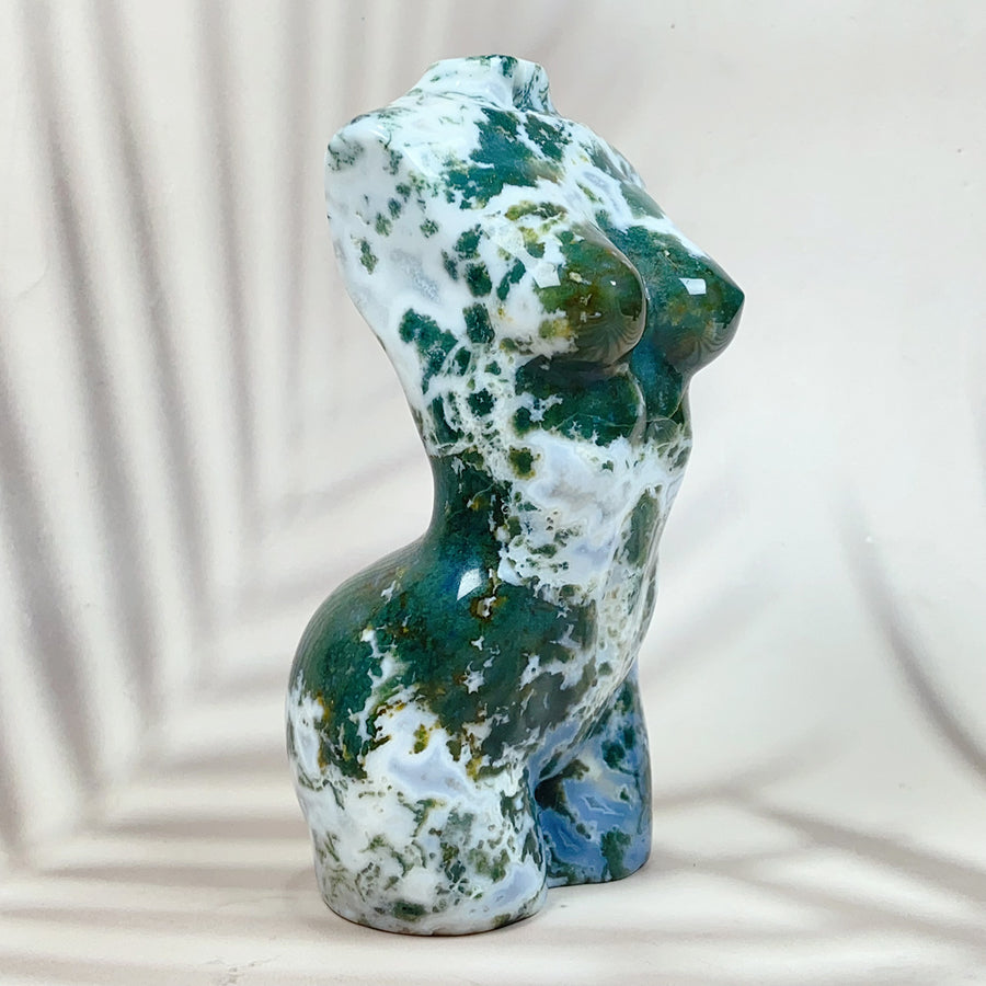 Crystal Carving Rose Quartz Moss Agate Lady Body