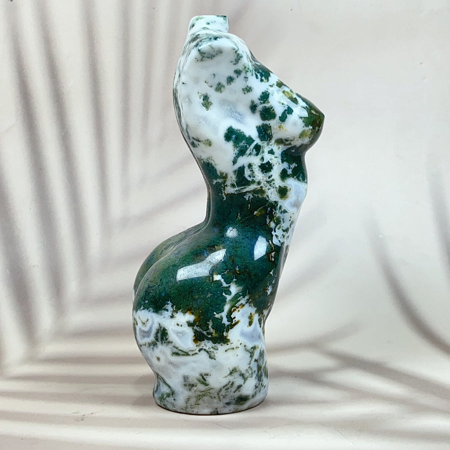 Crystal Carving Rose Quartz Moss Agate Lady Body