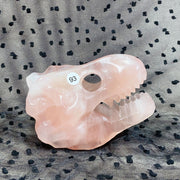 Rose Quartz Crystal Hand Carved Dinosaur Skull