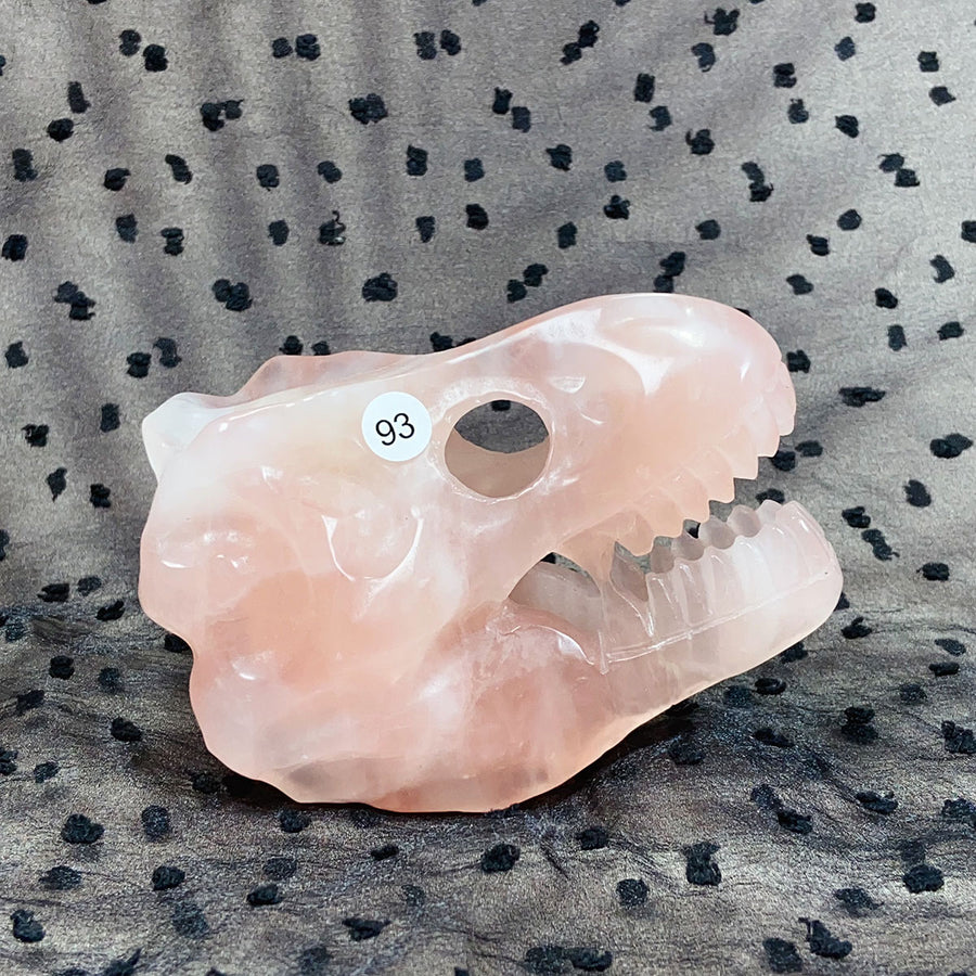 Rose Quartz Crystal Hand Carved Dinosaur Skull