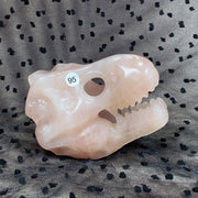 Rose Quartz Crystal Hand Carved Dinosaur Skull