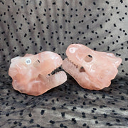 Rose Quartz Crystal Hand Carved Dinosaur Skull