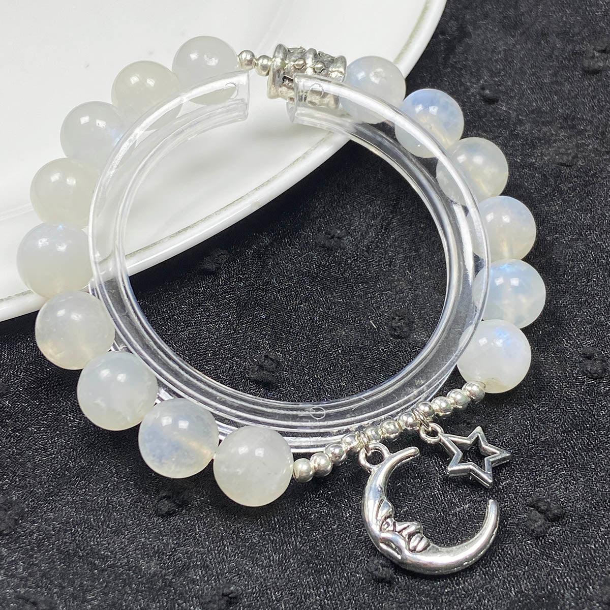 10MM Blue Light Moonstone Bracelet Stainless Steel Moon Star Pendant Accessories Jewelry
