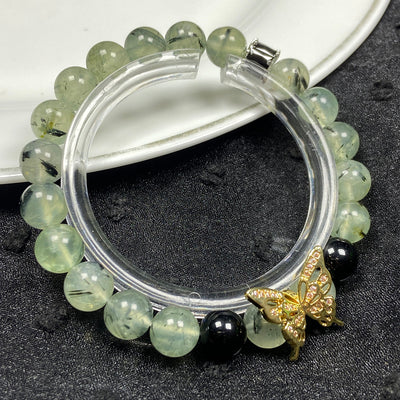 8mm Prehnite Beads Butterfly Accessory Bracelet Women Elegant Round Green Grape Jewelry