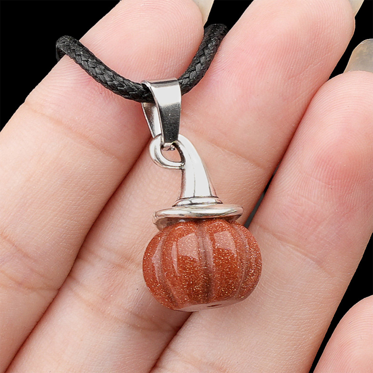 Natural Crystal, Halloween Witch Hat, Pumpkin Pendant