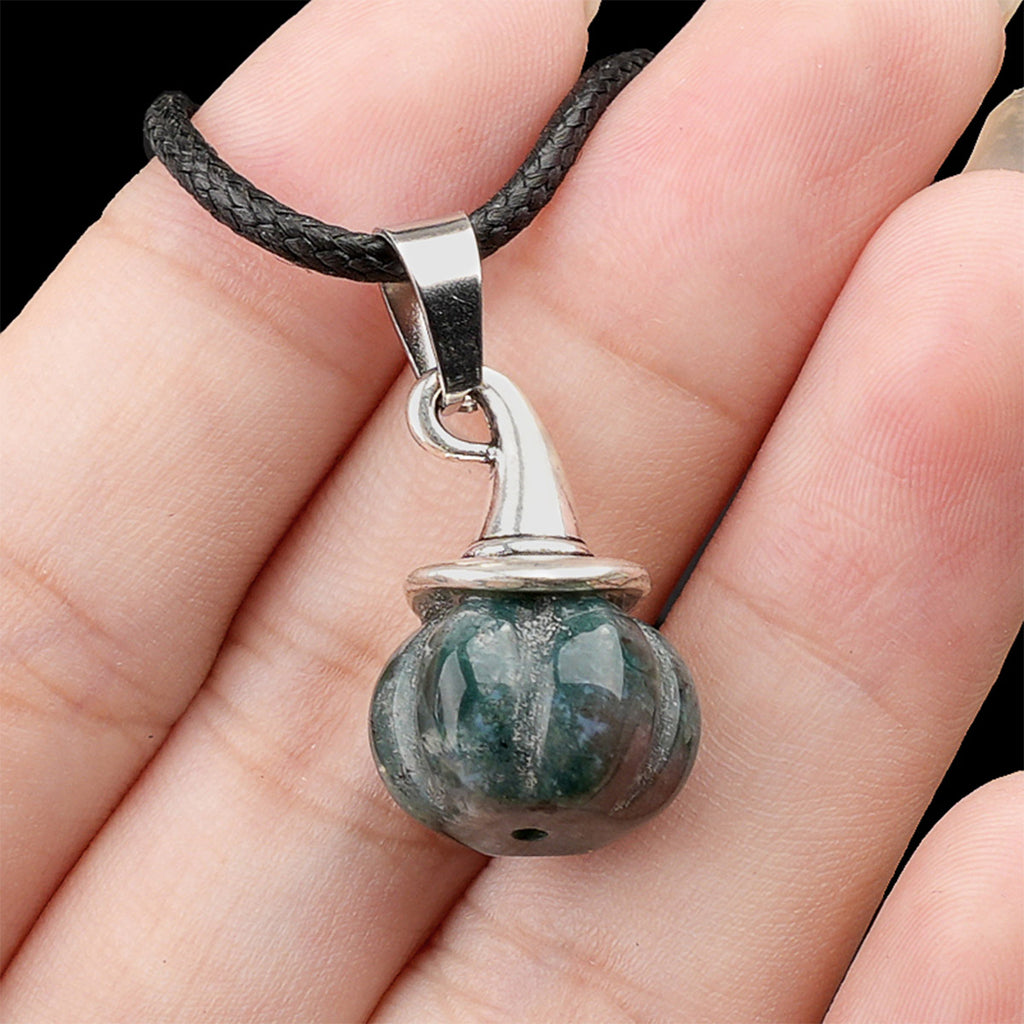 Natural Crystal, Halloween Witch Hat, Pumpkin Pendant