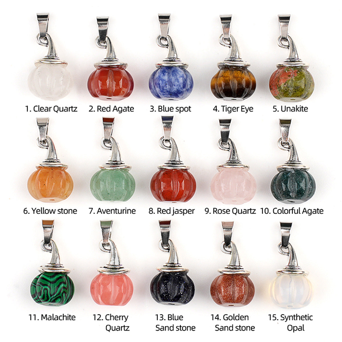 Natural Crystal, Halloween Witch Hat, Pumpkin Pendant