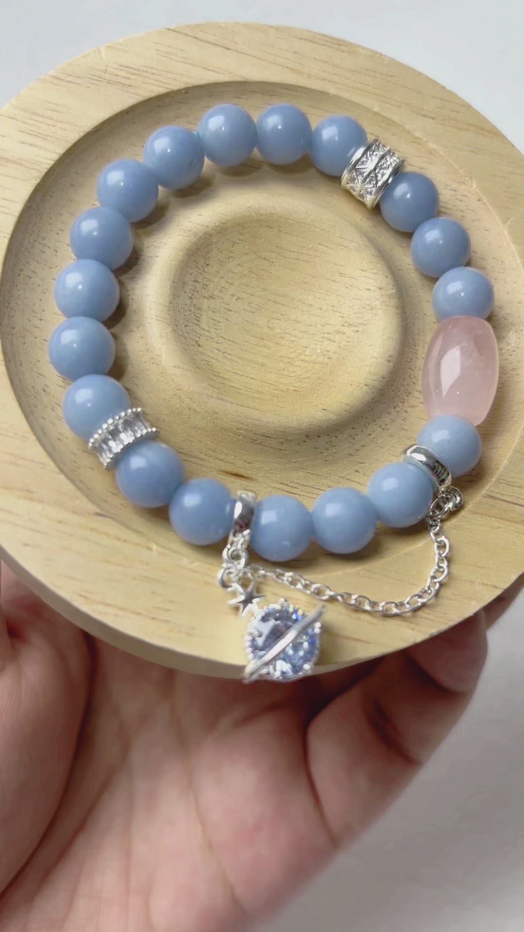 8mm Angelite Stone Bracelet Hand Designed Crystal Jewelry