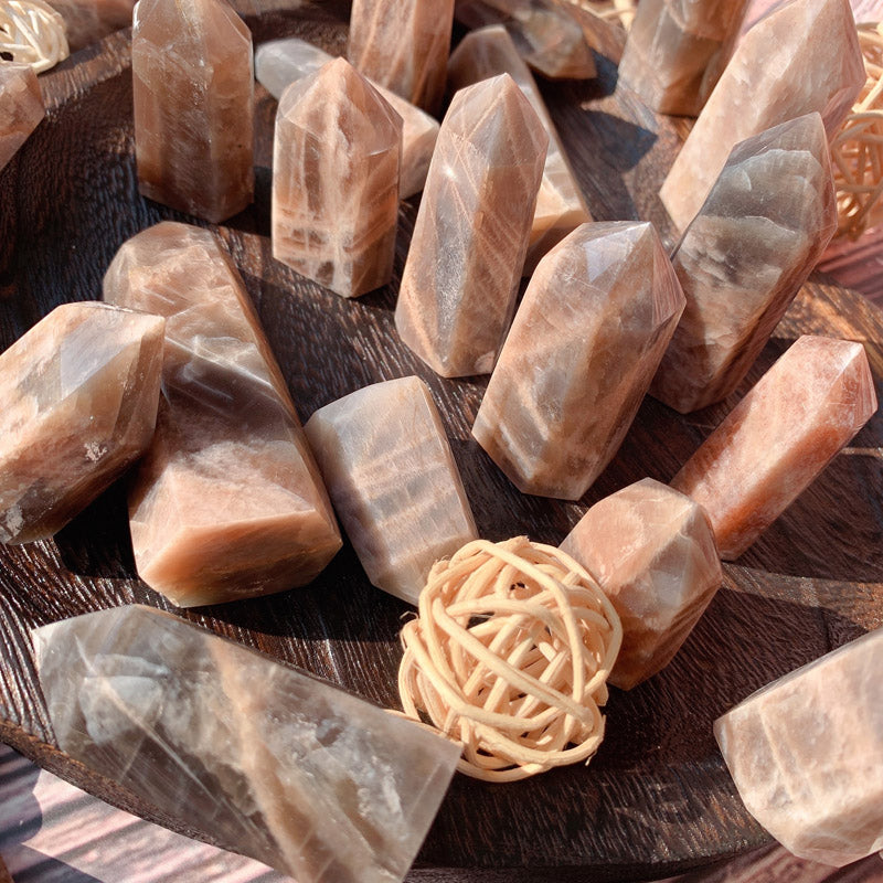 Black Sunstone Moonstone Tower Crystal Point