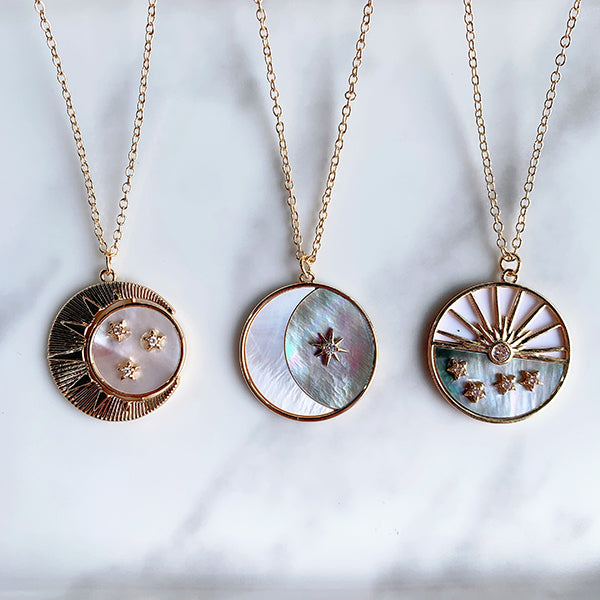 Stainless Steel Pendant  Sun  Moon Star Shell Necklace NA0007