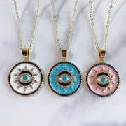 Stainless Steel Evil Eyes Pendant Enamel Necklace NA0025
