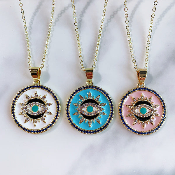 Stainless Steel Evil Eyes Pendant Enamel Necklace NA0025
