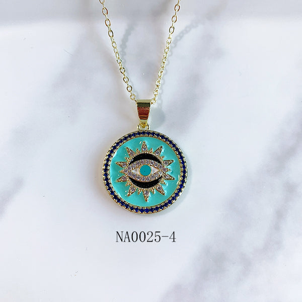 Stainless Steel Evil Eyes Pendant Enamel Necklace NA0025