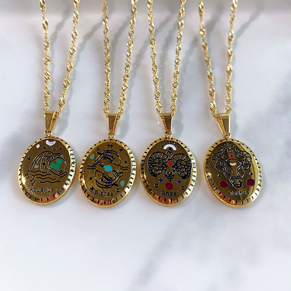 Stainless Steel 12 Constellations  Pendant Necklace NA0026