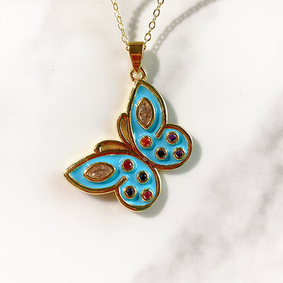Stainless Steel Butterfly Pendant Enamel Necklace NA0043