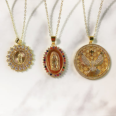 Stainless Steel Virgin Mary  Pendant Zircon Necklace NA0044-46