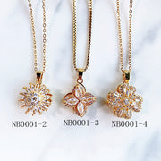 Stainless Steel Flower  Rotatable Pendant Zircon Necklace  NB0001