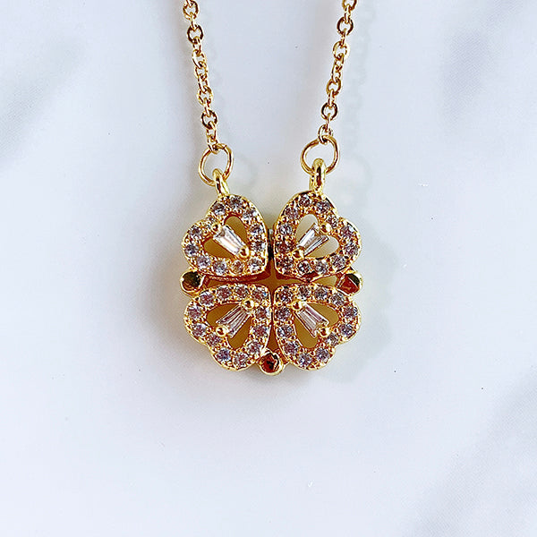 Stainless Steel Four Leaf Clover Pendant  Zircon Necklace NB0004
