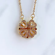 Stainless Steel Four Leaf Clover Pendant  Zircon Necklace NB0004